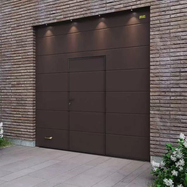 Секционные гаражные ворота с калиткой серии Prestige, панель 45мм, ручное управление, 2500×2125, RAL 8014 (woodgrain) Секционные гаражные ворота с калиткой серии Prestige, панель 45мм, ручное управление, 2500×2125, RAL 8014 (woodgrain)