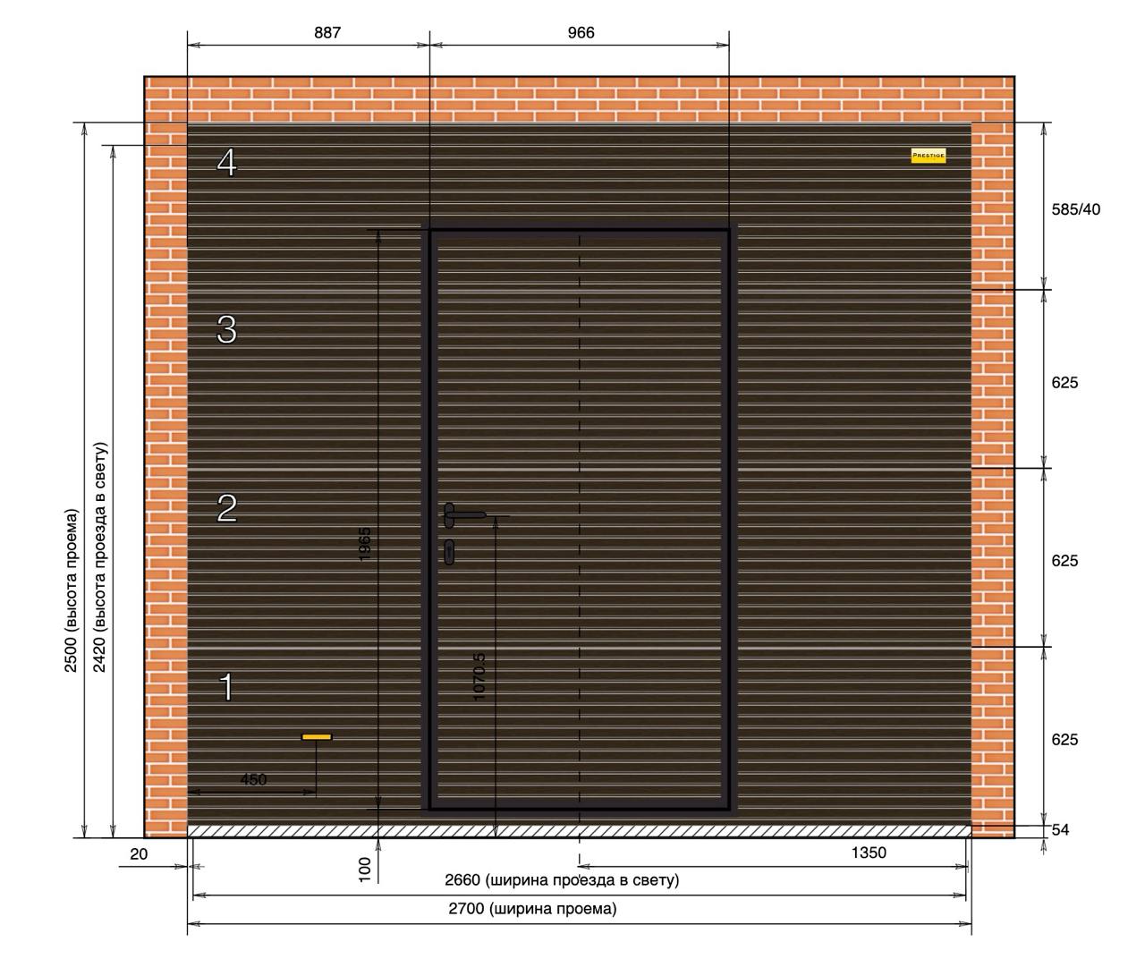 Секционные гаражные ворота с калиткой серии Prestige, панель 45мм, ручное управление, 2500×2125, RAL 8014 (woodgrain) Секционные гаражные ворота с калиткой серии Prestige, панель 45мм, ручное управление, 2500×2125, RAL 8014 (woodgrain)